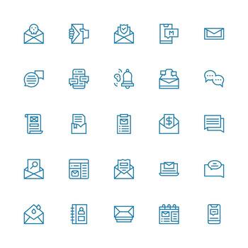 Email Icon Set with 25 Medium Stroke Outline Graphics Universal Icon Pack vector