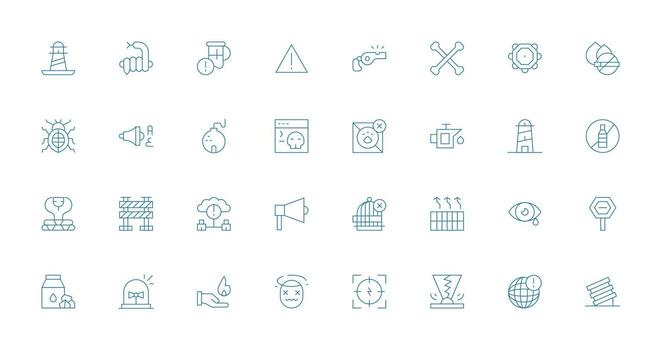 Thin Line Style Warning Icons with 32 Vectors UI and UX Focused Icon Collection