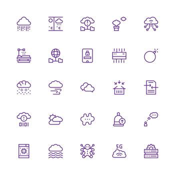 Cloud Icon Set with 25 Medium Stroke Outline Graphics Web Icon Collection vector