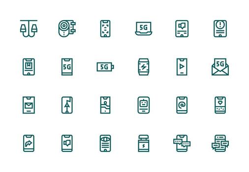 Smartphone Icon Set with 24 Thick Line Line Graphics Web and App Icon Pack Collection vector