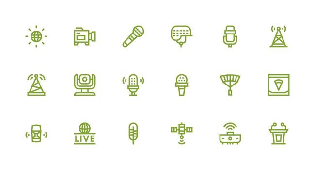 Strong Stroke Line Icons from Broadcasting Set with 18 Vectors Smart Icon Collection