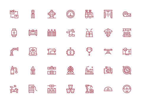 Manufacturing Icon Set with 35 Regular Clean Line Graphics Icon Set for Web vector