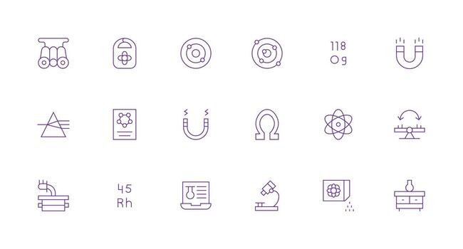 18 Minimal Line Style Icons from Physics Collection Well-Structured Icons for Creative Use vector