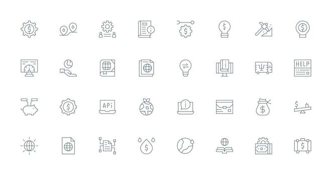 Resources Design Icons featuring 32 in Thin Line Style Multi-Purpose Icon Pack for Templates vector