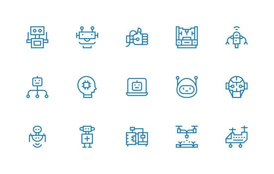 Robotics Icon Set with 15 Regular Line Graphics Theme-Based Icon Pack vector
