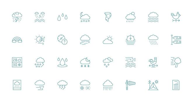 pronóstico conjunto con 32 Delgado línea íconos núcleo icono colección para diario Tareas vector