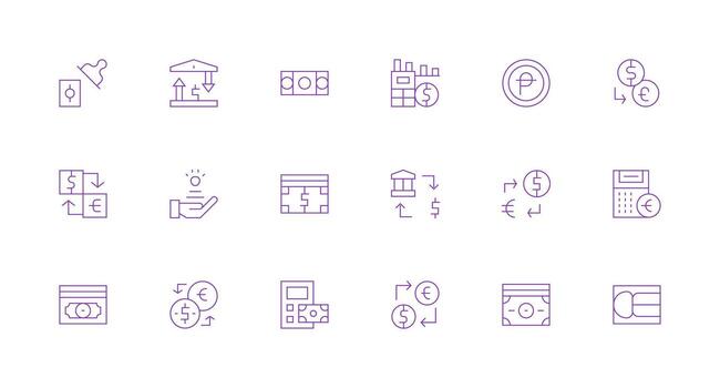 Euro Set with 18 Minimal Line Icons Multi-Style Icon Collection vector