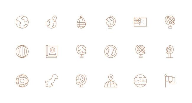 World Map Icon Collection with 18 Minimal Line Designs Icon Set for Web vector