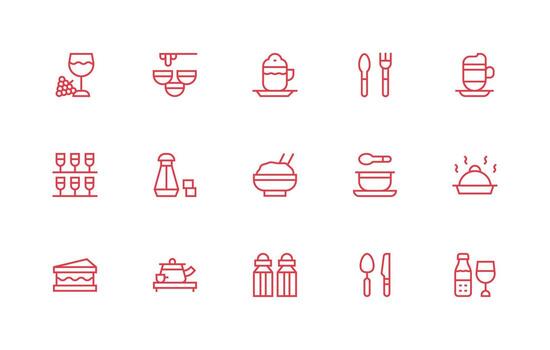 15 Regular Line Designs for Tableware Icons Professional Icon Pack for Development Work vector