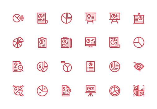 Pie Chart featuring 24 Icons in Thick Line Line Design Core Icon Collection for Daily Tasks vector