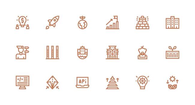 Development Icon Set with 18 Strong Stroke Line Graphics Line Icon Collection vector