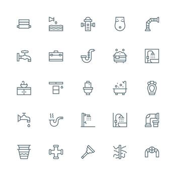 Medium Stroke Outline Style Plumbing Icons with 25 Vectors Complete Icon Set for Mobile Apps