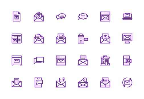 Correspondence Design Icons featuring 24 in Thick Line Line Style Customizable Icon Series for Mobile Screens vector
