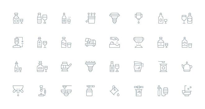 32 Thin Line Vectors for Pouring Theme Well-Structured Icons for Creative Use