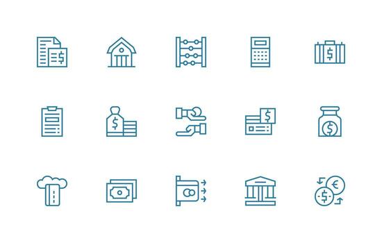 Financial Design Icons featuring 15 in Regular Line Style Sharp Icons for Presentations vector