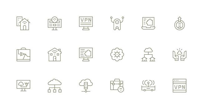 remoto acceso icono colección con 18 mínimo línea diseños organizado glifo íconos para rápido diseño vector
