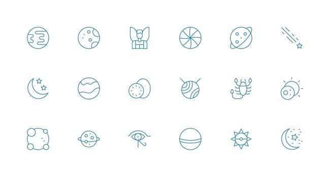 18 Minimal Line Vectors for Celestial Theme Complete Icon Set for Mobile Apps