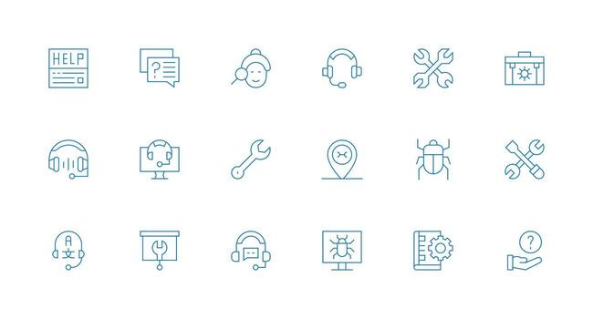 18 Minimal Line Designs for Technical Support Icons Neatly Designed Icons for Web Platforms vector