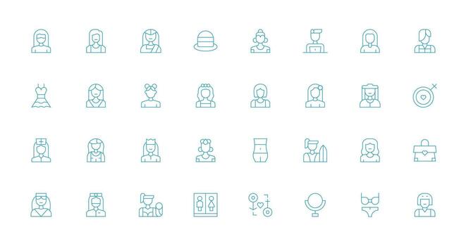 32 Thin Line Vectors for Female Theme Clean Icon Collection for Web Use