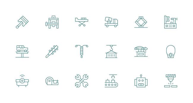 18 Icons for Machinery in Minimal Line Format Balanced Icon Set for Functional Design vector