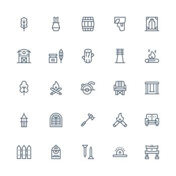 25 Medium Stroke Outline Style Icons from Wood Collection User Interface Icons for Digital Products vector