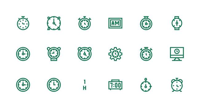 18 Icons for Digital Clock in Strong Stroke Line Format Modern Icon Set vector