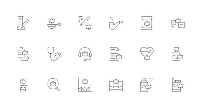 Cannabis featuring 18 Icons in Minimal Line Design Neutral Style Icons for Any Project vector