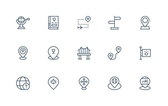 Map Icon Set with 15 Regular Line Graphics Icon Set for Web vector