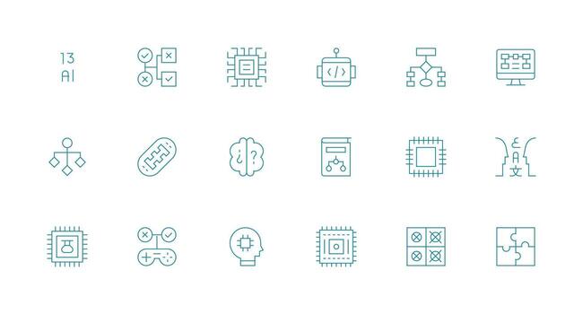 lógica icono conjunto con 18 mínimo línea gráficos pulcramente diseñado íconos para web plataformas vector