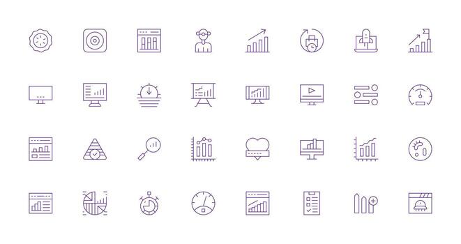 Progress Bar Visual Pack containing 32 Thin Line Icons Simplified Icon Pack for Visual Tools vector