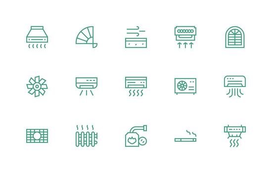 Ventilation Icon Set with 15 Regular Line Graphics Flat Icon Set vector