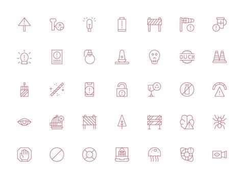 Light Line Style Caution Icons with 35 Vectors Well-Structured Icons for Creative Use