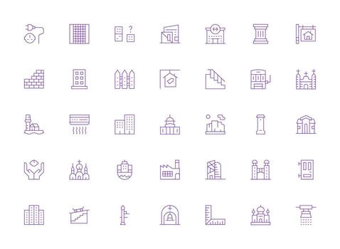 Building including 35 Light Line Illustrations Flexible Icon System for Web Interfaces vector