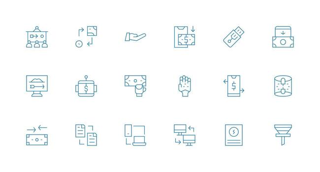 Transfer Set with 18 Minimal Line Icons Full Icon Library for UI Designers vector
