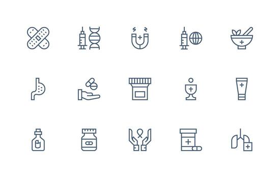 Cure Visual Pack containing 15 Regular Line Icons Neat Icon Set vector