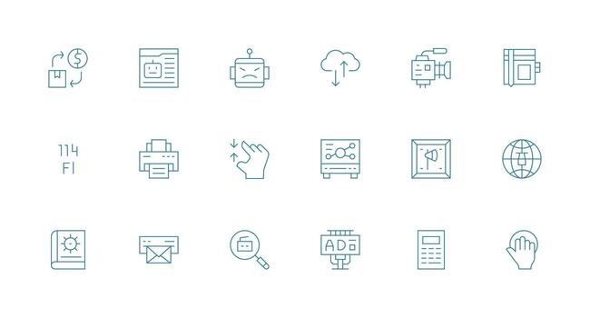 Minimal Line Icons from Digital Set with 18 Vectors Full Icon Library for UI Designers