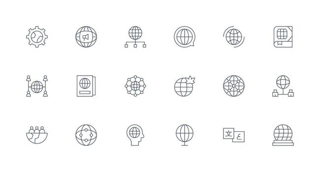 18 Minimal Line Icons for Globalization Graphics UI and UX Focused Icon Collection vector