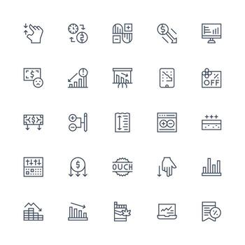 Decrease featuring 25 Icons in Medium Stroke Outline Design Multi-Purpose Icon Pack for Templates vector