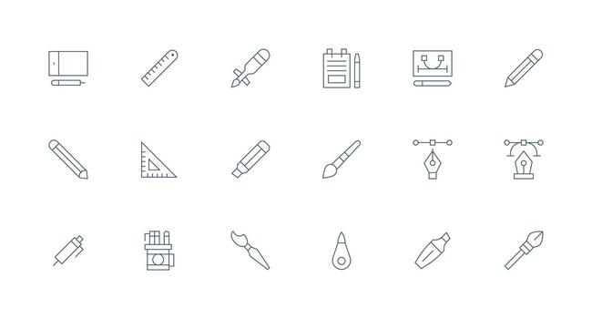Drawing Tool Icon Collection with 18 Minimal Line Designs Minimal Icon Pack vector