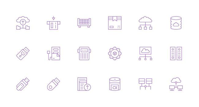 Digital Storage featuring 18 Icons in Minimal Line Design Outline Icon Pack vector