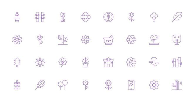 Thin Line Style Botanical Icons with 32 Vectors Quick Access Icons for UI Development