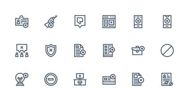 Strong Stroke Line Style Denied Icons with 18 Vectors Layout Icon Collection