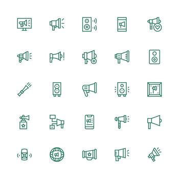 Loudspeaker including 25 Medium Stroke Outline Illustrations Well-Structured Icons for Creative Use vector