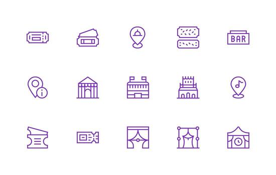Venue Visual Pack containing 15 Regular Line Icons Interface Icon Collection for Daily Projects vector