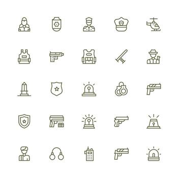 Police Icon Set with 25 Medium Stroke Outline Graphics Functional Icon Series vector