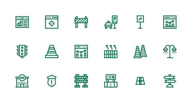 Traffic Icon Collection with 18 Strong Stroke Line Designs Complete Icon Set for Mobile Apps vector