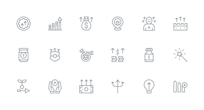 aumentar conjunto con 18 mínimo línea íconos completar icono conjunto para móvil aplicaciones vector