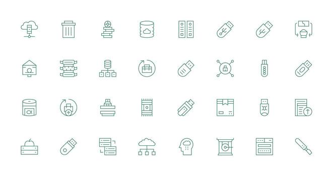 Digital Storage Icon Set with 32 Thin Line Graphics Essential Icons for Rapid UI Building vector