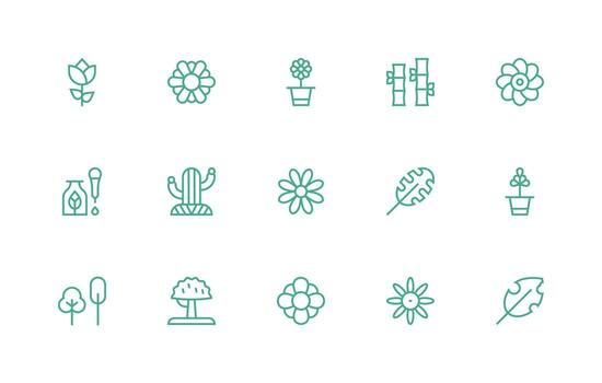 Regular Line Style Botanical Icons with 15 Vectors Professional Icon Set