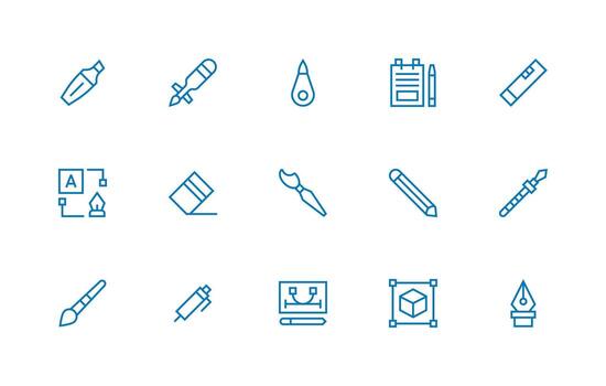 15 Regular Line Icons for Drawing Tool Graphics Style Icon Set vector